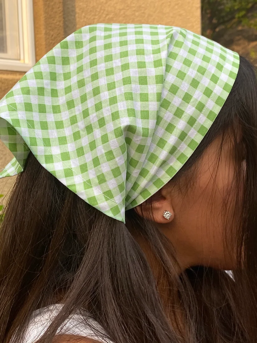 Green Gingham Bandana